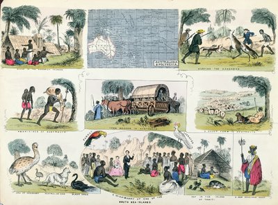 Illustraties van Australië en Polynesië, uit een aardrijkskundeboek door English School