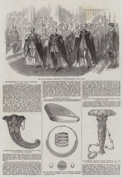 Illustraties van het Koninklijk Huwelijk, de Ontvangsthal (gravure) door English School