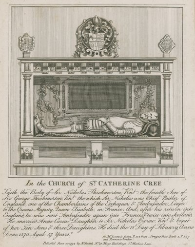 In de kerk van St Catherine Cree ligt het lichaam van Sir Nicholas Throkmorton door English School
