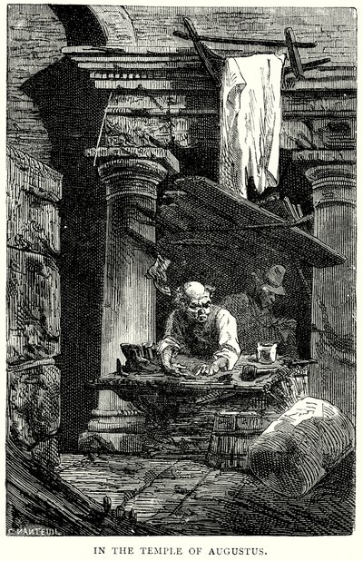 In de tempel van Augustus (gravure) door English School