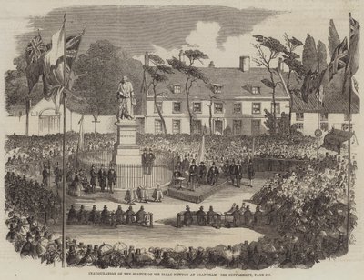 Inhuldiging van het Standbeeld van Sir Isaac Newton in Grantham (gravure) door English School