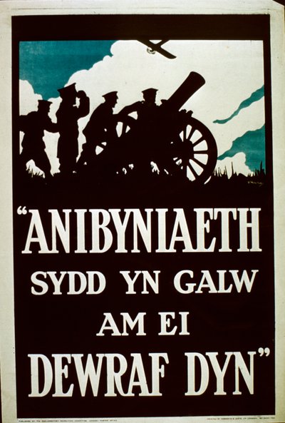 Onafhankelijkheid roept de dapperste mannen - Welsh taal WWI poster door English School