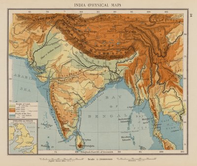 India, Fysieke Kaart door English School