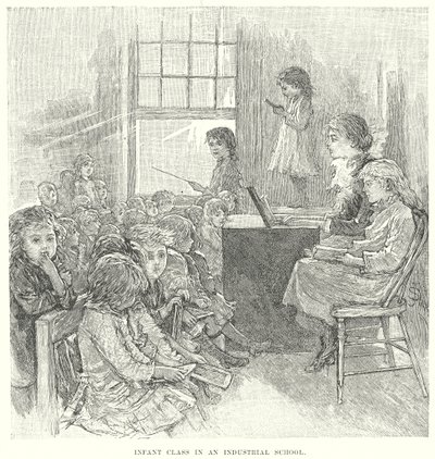 Kleuterklas in een industriële school (gravure) door English School