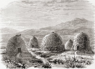 Bewoonde hutten op Uig, Eiland van Lewis in de Buiten-Hebriden in 1859, uit 