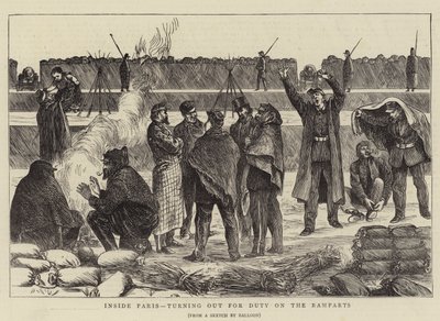 Binnen Parijs, op weg naar Dienst op de Wallen (gravure) door English School