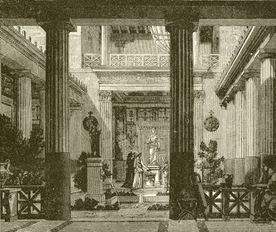 Binnenplaats van een Grieks huis met een standbeeld van de godin Hestia door English School