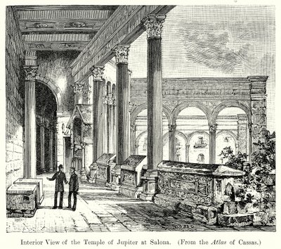 Binnenaanzicht van de Tempel van Jupiter in Saloma (gravure) door English School