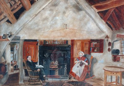 Interieur van Cruck Cottage, mogelijk Shipley Glen door English School