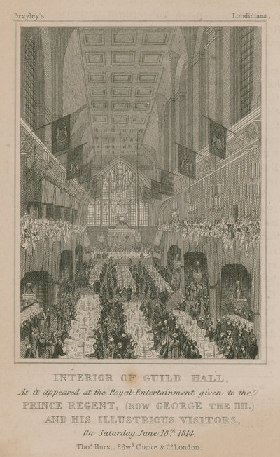 Interieur van Guildhall, Londen, zoals het verscheen bij het Koninklijk Vermaak gegeven aan de Prins Regent door English School