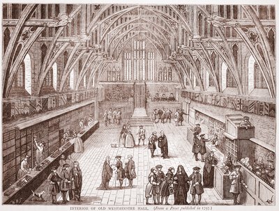 Interieur van de oude Westminster Hall, uit een prent gepubliceerd in 1797 door English School