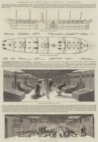 Interieur van het stoomschip "The Great Britain" door English School