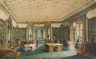 Interieur van een Victoriaanse bibliotheek door English School