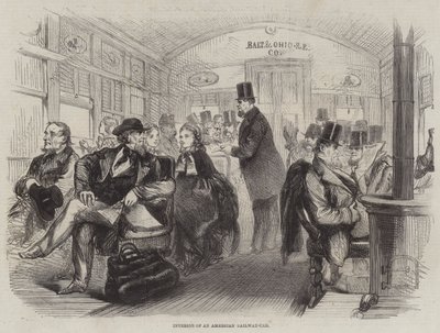 Interieur van een Amerikaanse spoorwegwagen door English School