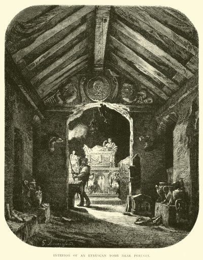 Interieur van een Etruskische tombe bij Perugia door English School
