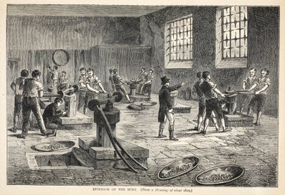 Interieur van de Munt, naar een tekening van circa 1820 door English School