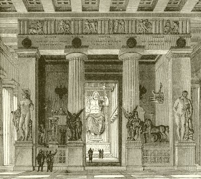 Interieur van de prachtige tempel van Zeus in Olympia door English School