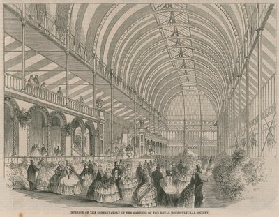 Interieur van de kas in de tuinen van de Royal Horticultural Society door English School