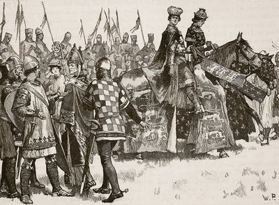 Interview tussen Becket en koning Hendrik, illustratie uit Cassells Illustrated History of England door English School
