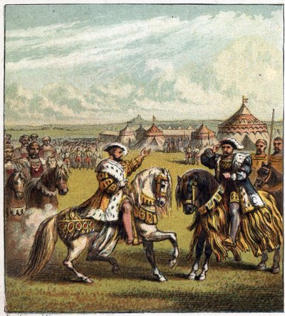 Interview met de koningen van Frankrijk en Engeland, Francois I (1494-1547) en Hendrik VIII (1491-1547), op het kamp van het Gouden doek op 7 juni door English School