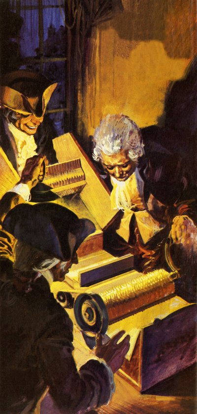 Indringers die de katoenontkroner van Eli Whitney onderzoeken door English School