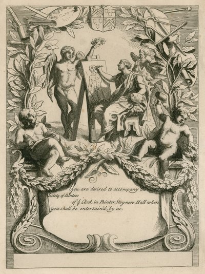 Uitnodiging door de Society of Painters aan de schilder Stayners Hall door English School