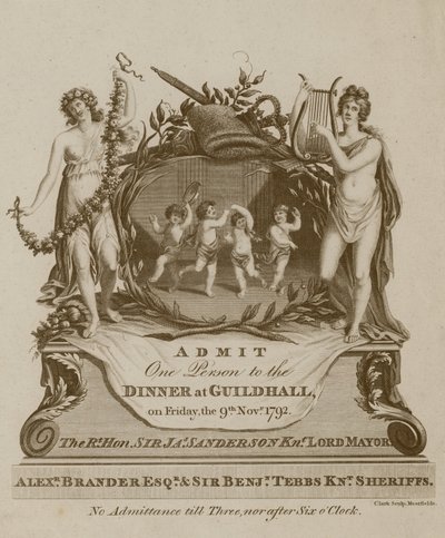 Uitnodiging voor een banket in de Guildhall, Londen, op 9 november 1792 door English School