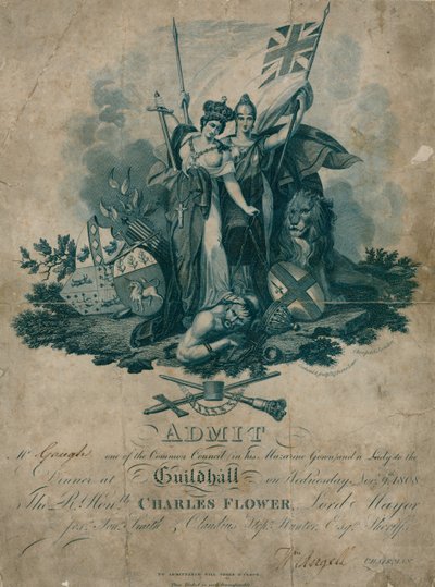 Uitnodiging voor een banket in de Guildhall, Londen, op 9 november 1808 door English School
