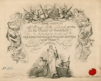 Uitnodiging voor een banket in de Guildhall, Londen, op 9 november 1851 door English School