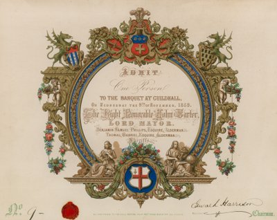Uitnodiging voor een banket in de Guildhall, Londen, op 9 november 1859 door English School