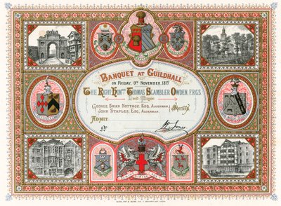 Uitnodiging voor een banket in de Guildhall, Londen, op 9 november 1877 door English School
