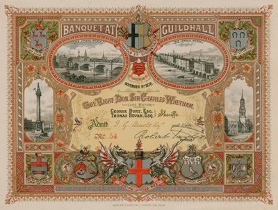 Uitnodiging voor een banket in de Guildhall, Londen, op 9 november 1878 door English School