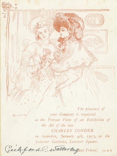 Uitnodiging voor een tentoonstelling van werk door Charles Conder door English School