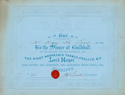 Uitnodiging voor diner in de Guildhall, Londen, op 8 december 1852 door English School