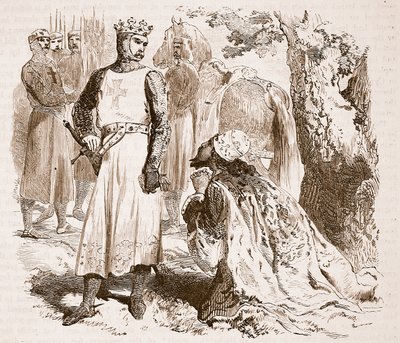 Isaac van Cyprus die smeekt om de vrijlating van zijn dochter, illustratie uit Cassells Illustrated History of England door English School