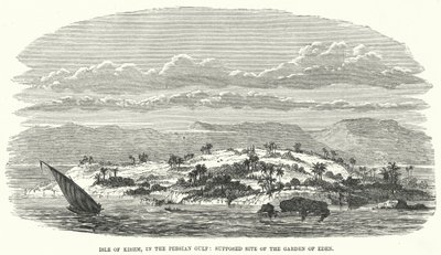 Eiland Kishm, in de Perzische Golf, veronderstelde locatie van de Hof van Eden (gravure) door English School