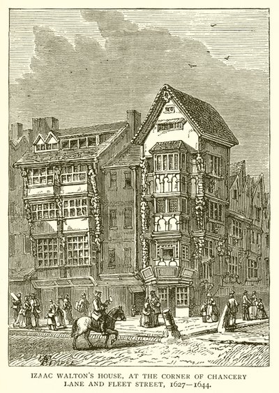 Het huis van Izaac Walton, op de hoek van Chancery Lane en Fleet Street, 1627-1644 door English School