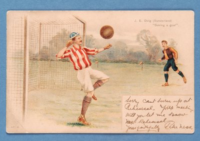 J.E. Doig (Sunderland) Redt een Doelpunt door English School