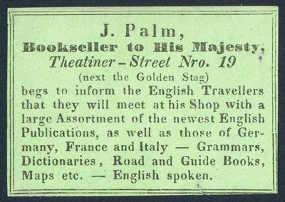 J Palm, boekverkoper van Zijne Majesteit door English School