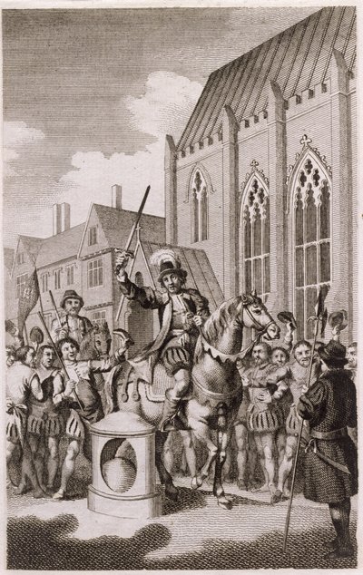 Jack Cades Opstand in 1450: Cade verklaart zichzelf Heer van de Stad Londen bij London Stone, Cannon Street, c.1770 door English School