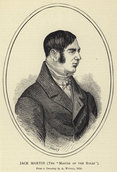 Jack Martin, de Meester van de Rollen, naar een tekening van A Wyvill, 1824 door English School