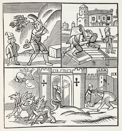 Jack en de Reuzen, illustratie uit Chap-books van de Achttiende Eeuw door John Ashton, uitgegeven 1882 door English School