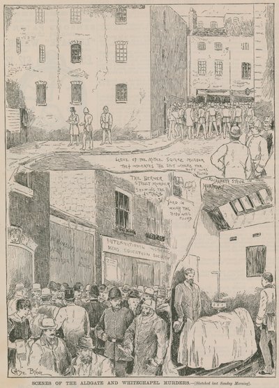 Jack the Ripper: Scènes van de Aldgate en Whitechapel moorden door English School