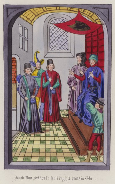 Jacob Von Artaveld houdt zijn staat in Gent (gekleurde gravure) door English School