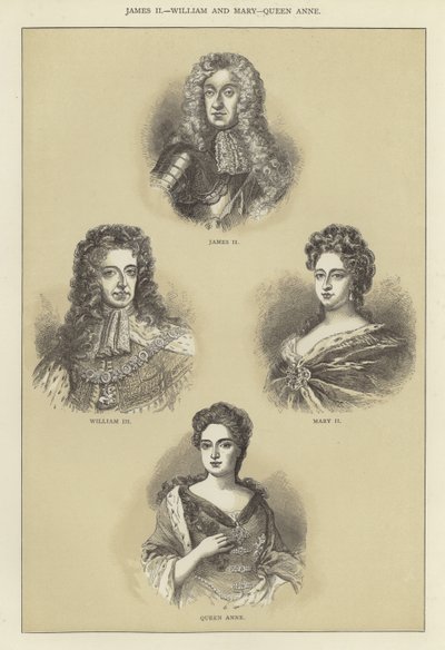 Jacob II, Willem en Maria, koningin Anne door English School