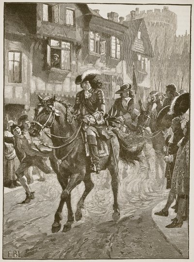 James betreedt Dublin na de Slag aan de Boyne, illustratie uit Cassells Illustrated History of England door English School