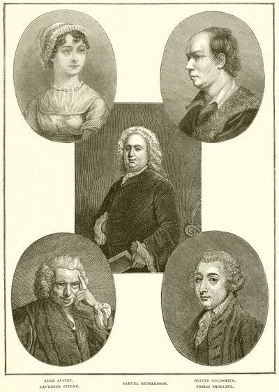Jane Austen, Laurence Sterne, Samuel Richardson, Oliver Goldsmith, Tobias Smollett door English School