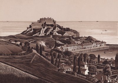 Jersey, Kanaaleilanden: Mount Orgueil Castle en Gorey Harbour door English School