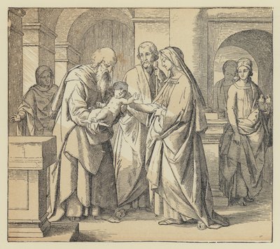 Jezus in de Tempel gebracht (gravure) door English School