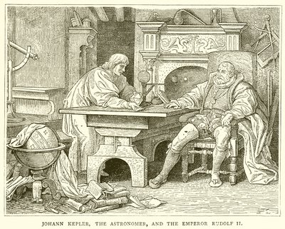 Johannes Kepler, de astronoom, en keizer Rudolf II door English School